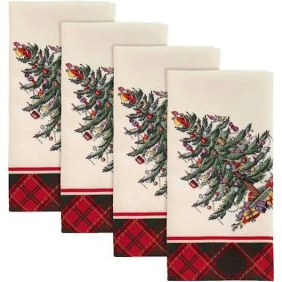 Spode Christmas Tree Tartan Plaid 20" Cloth Napkins  Set Of 4 Holiday Dining - Picture 4 of 4